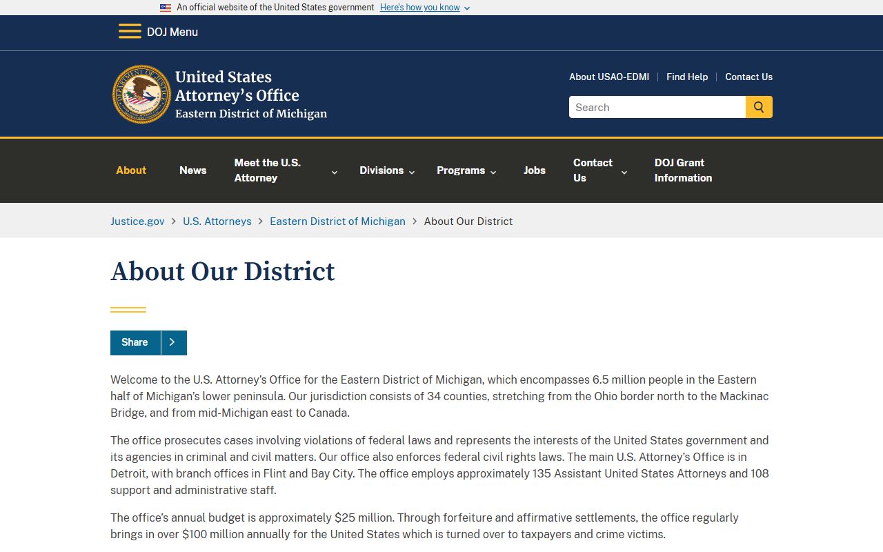 Lenawee County arrest records federal Eastern District of Michigan coverage
