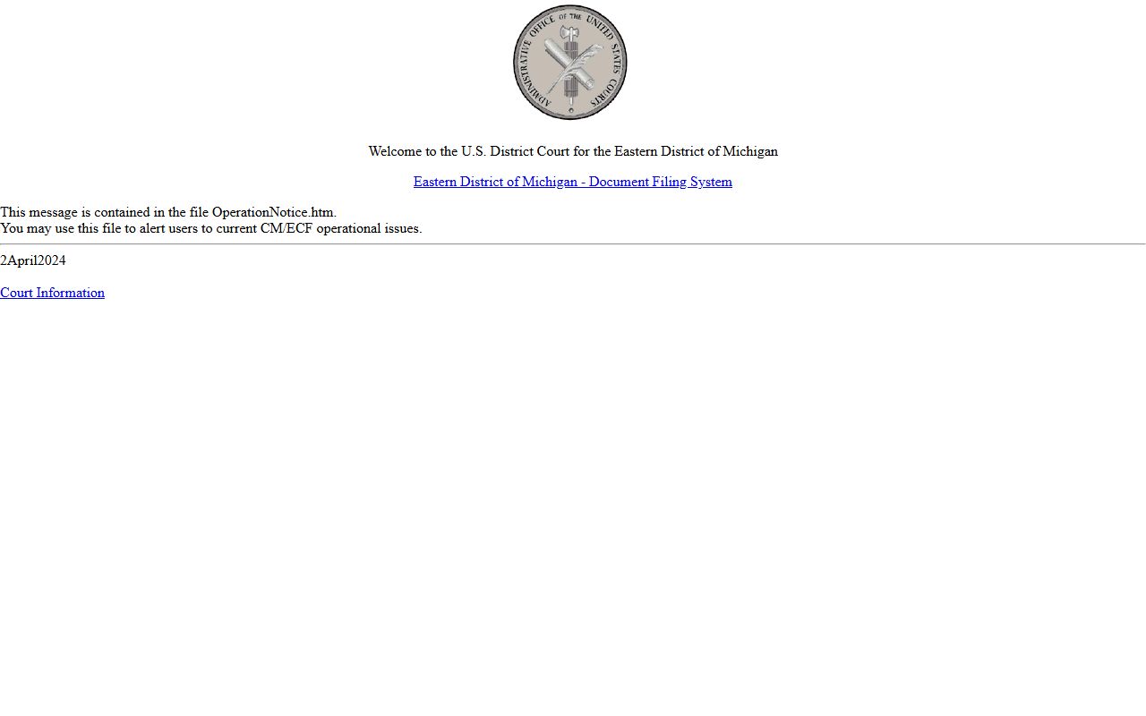 Lenawee County arrest and court charge federal CM ECF filing system