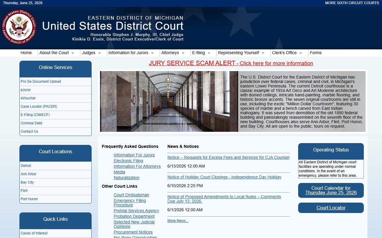 Lenawee County federal court records at the Eastern District of Michigan