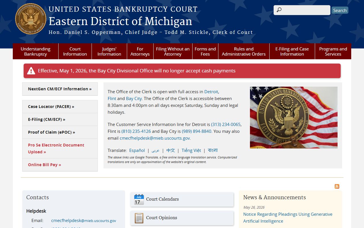 Lenawee County bankruptcy court records at the Eastern District of Michigan Bankruptcy Court