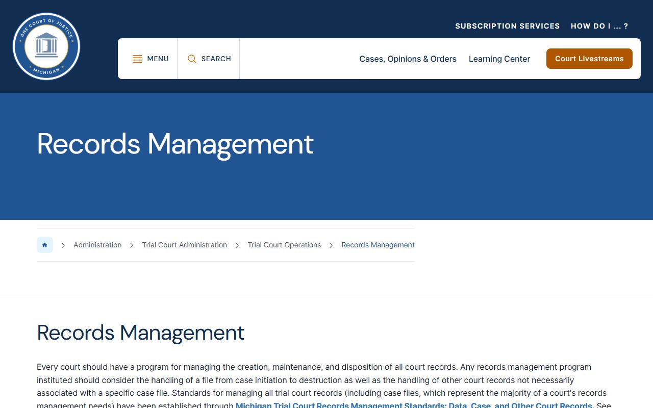 Lenawee County court records management guidance from the Michigan Courts