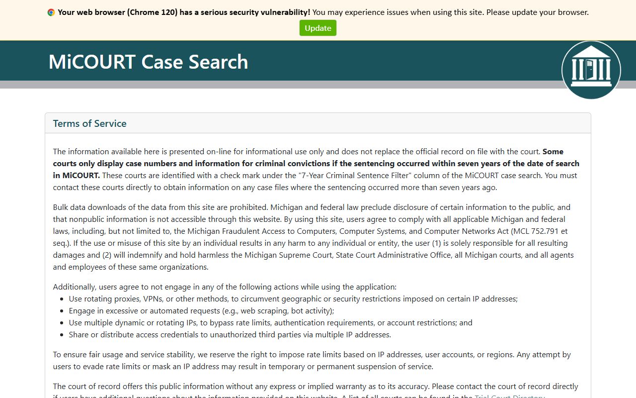 Lenawee County court records search on the MiCOURT Case Search portal