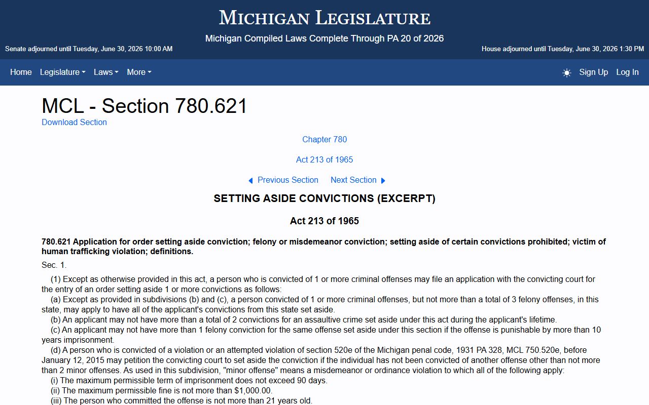 Lenawee County criminal court records and the Michigan set-aside statute