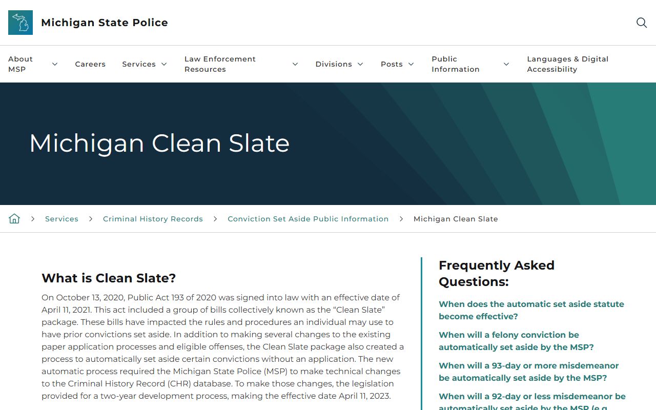 Lenawee County criminal court records and Michigan Clean Slate set-aside rules
