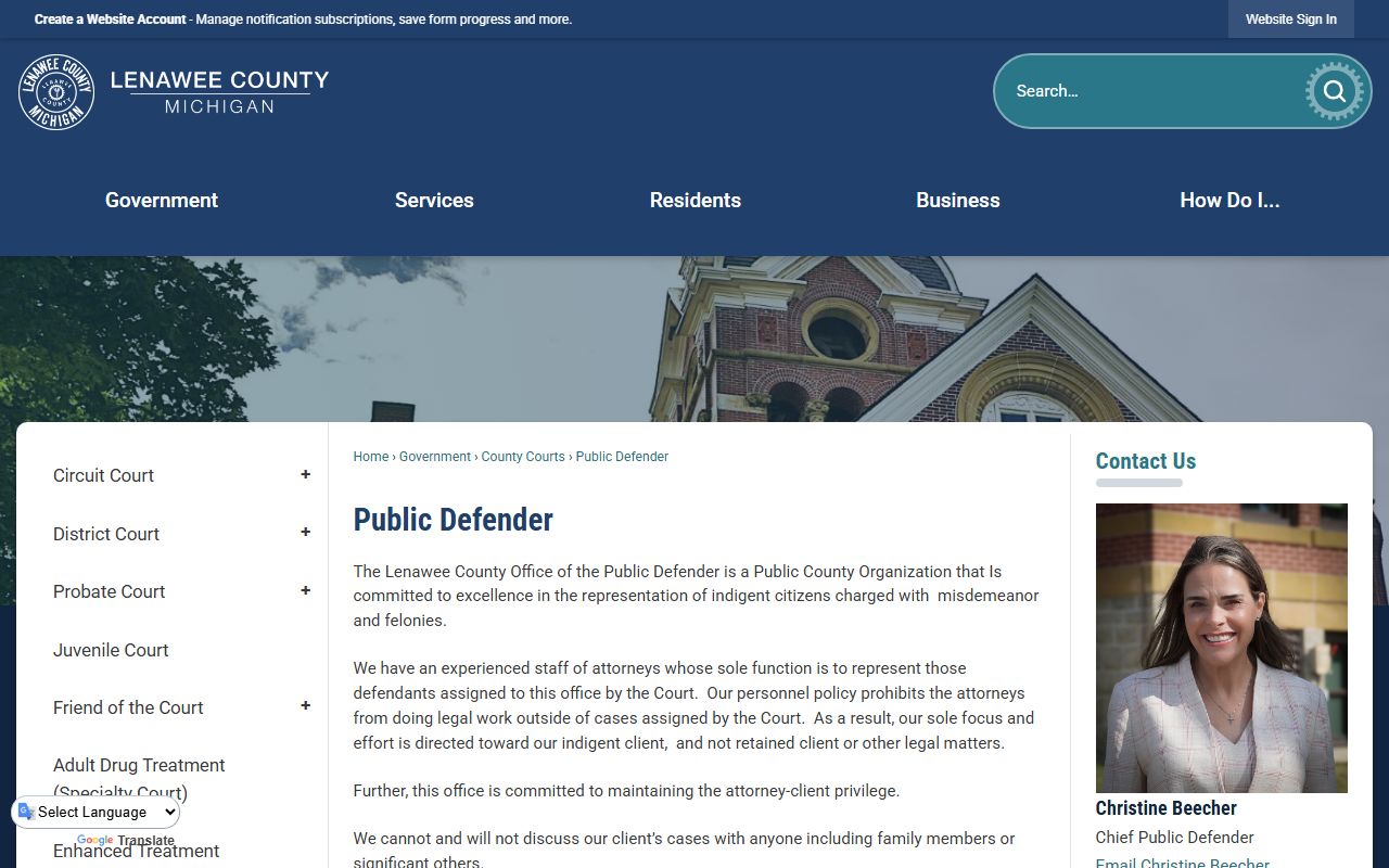 Lenawee County criminal court records and the Public Defender office
