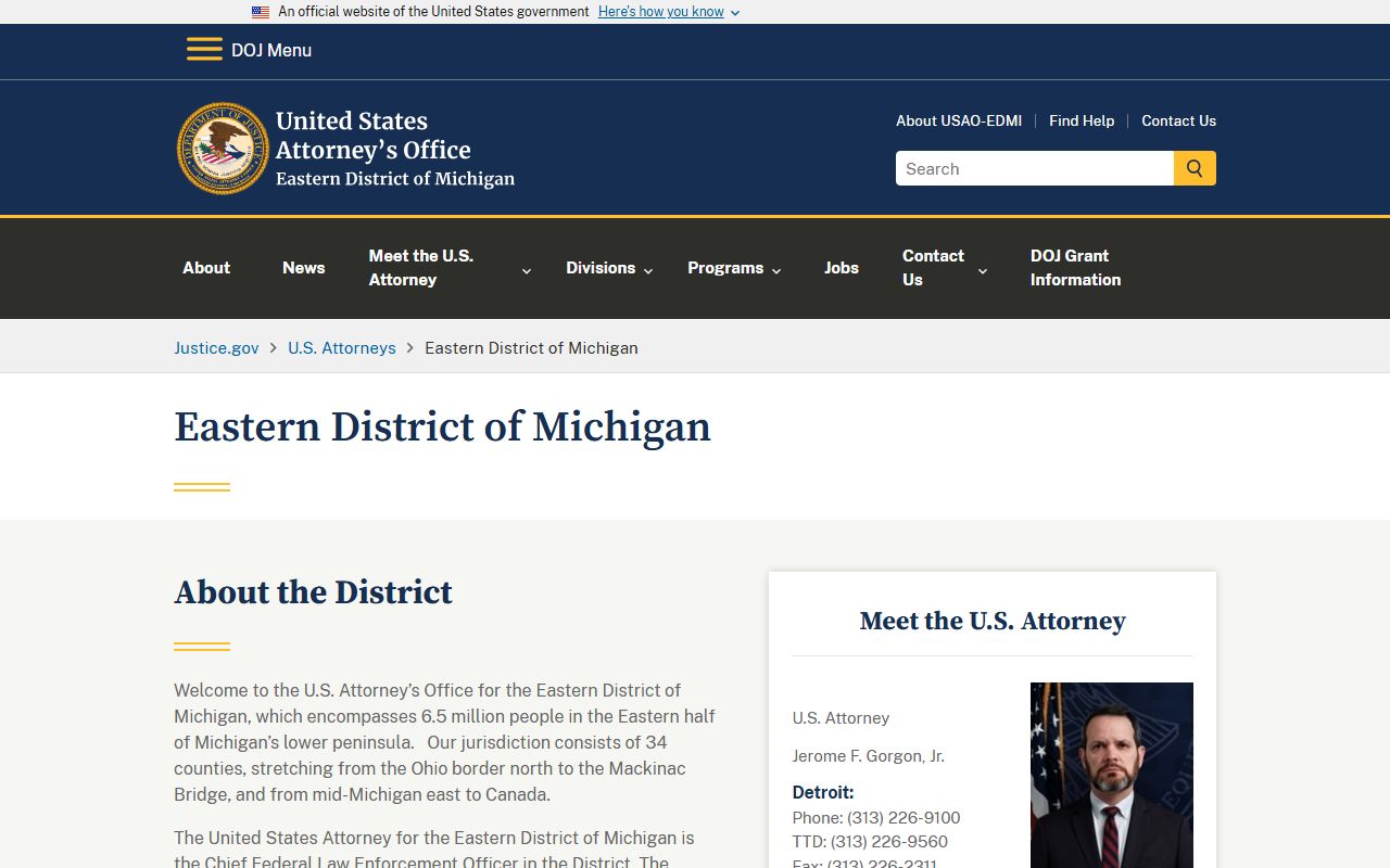 Lenawee County criminal court records and the U.S. Attorney for the Eastern District of Michigan