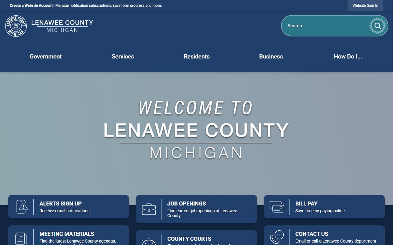 Lenawee County court records portal on the official county homepage