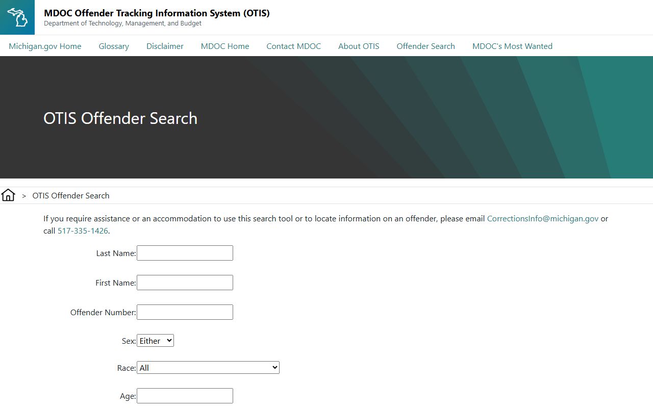 Lenawee County inmate records MDOC OTIS offender search form fields