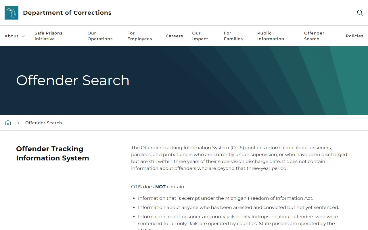 Lenawee County inmate records MDOC OTIS state offender information page