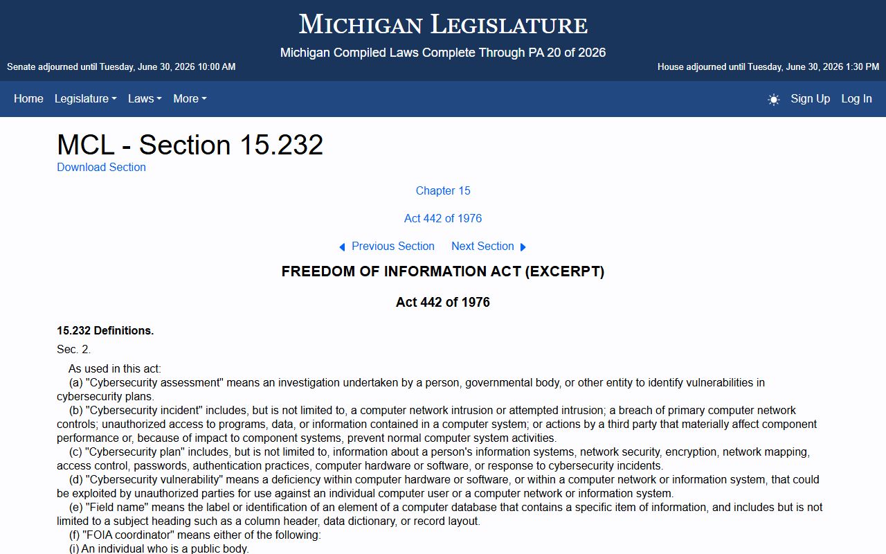 Lenawee County warrant records Michigan FOIA definitions statute
