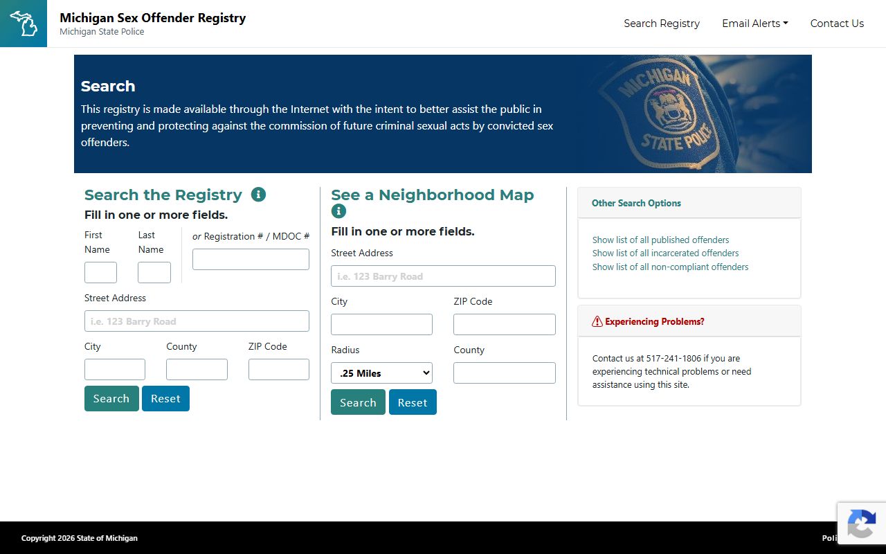 Lenawee County warrant records Michigan Sex Offender Registry search