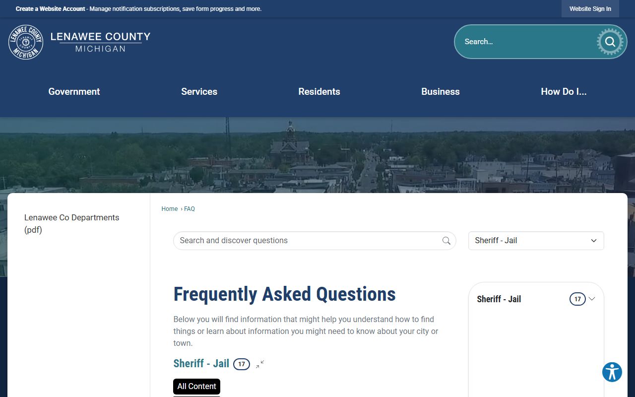 Lenawee County warrant records Sheriff Jail FAQ page