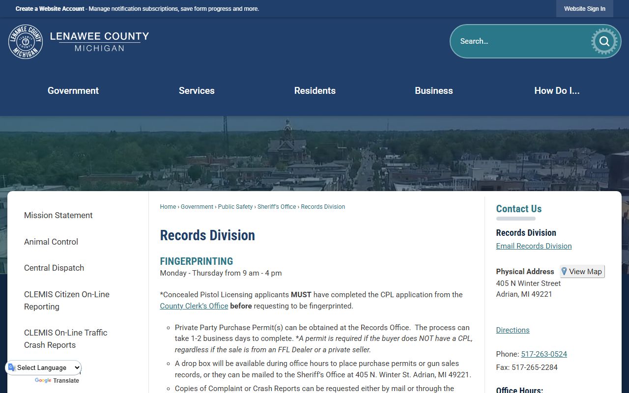 Lenawee County warrant records Sheriff Records Division page